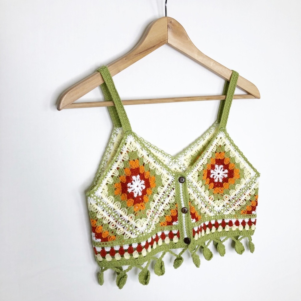 Bohemian Crochet, Multicolored Button, Front Top - image 8